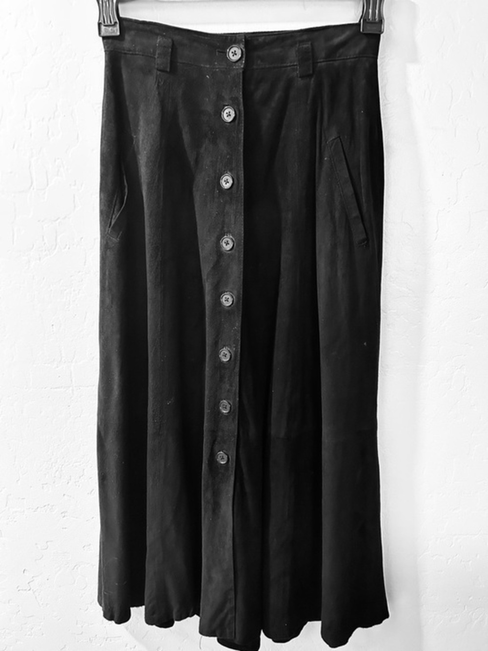 Ann Tjian Vintage Black Suede Button-Front Flare Maxi Skirt - Picture 2 of 5
